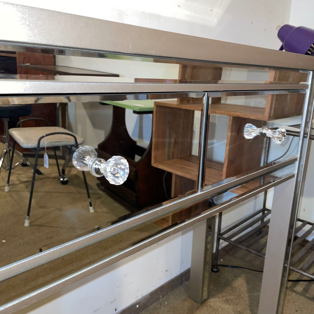 2 Drawer Modern Mirrored Console Table AS IS C CONSOLE TABLES