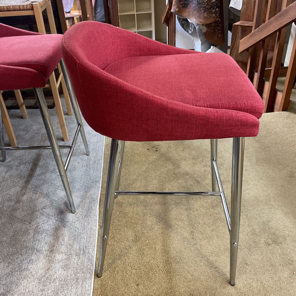 Comtemporary Red + Chrome Stool C STOOLS