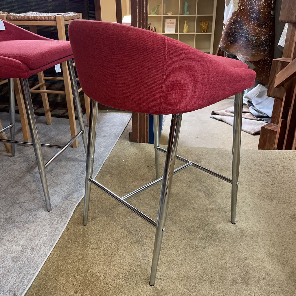 Comtemporary Red + Chrome Stool C STOOLS