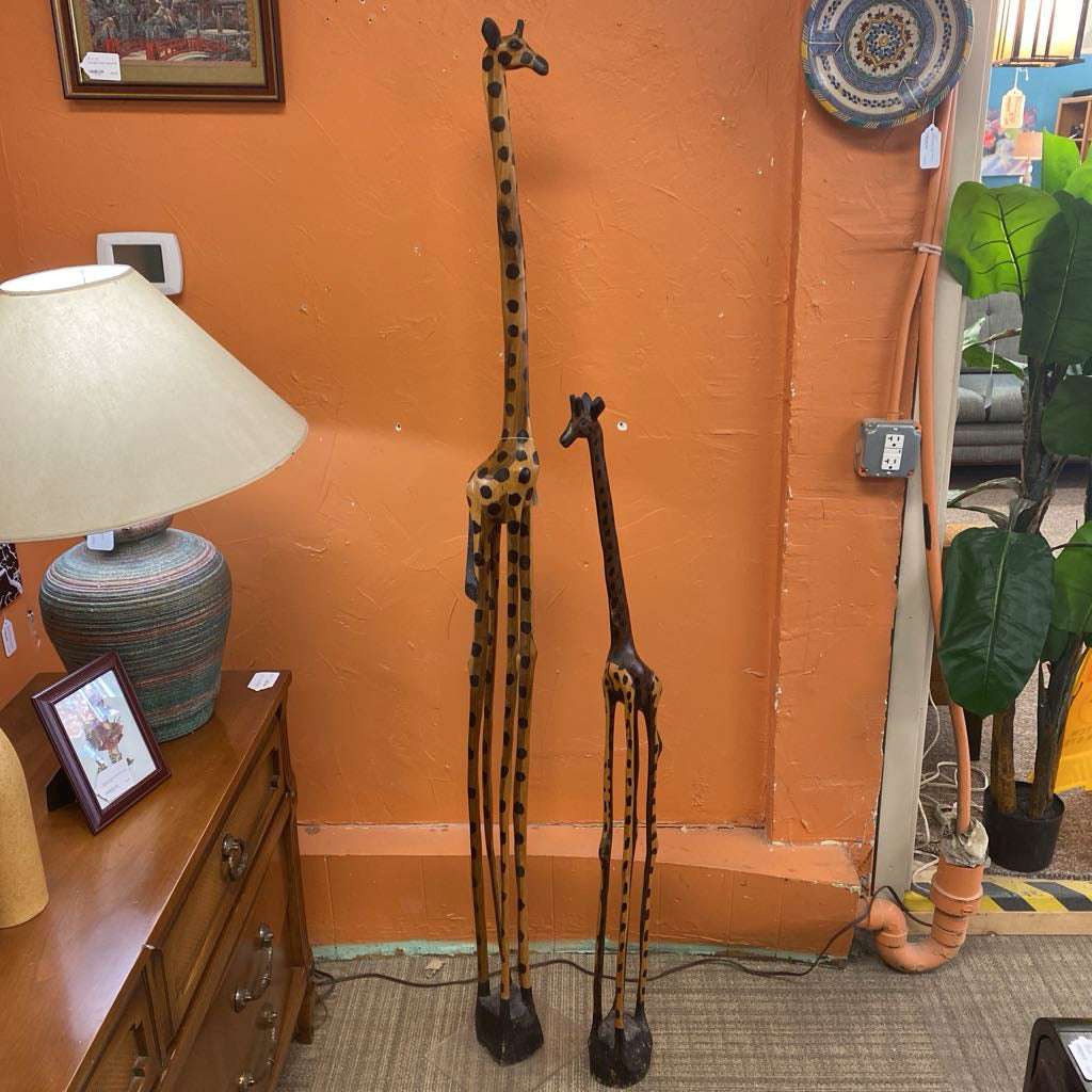 Tall Carved Wood Giraffes PAIR