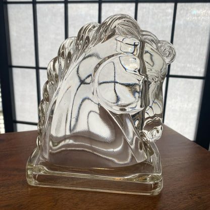 Vintage Clear Glass Horses Heads Bookends PAIR