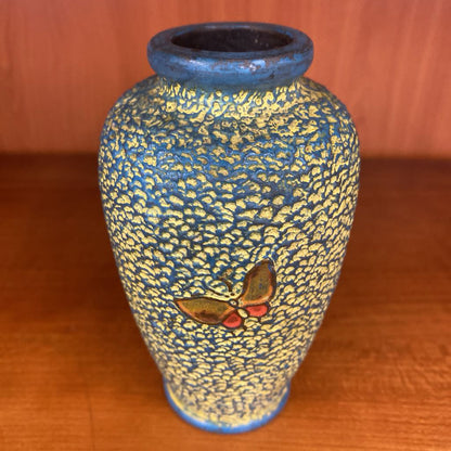 Small Blue Yellow & Red Japanese Birdie Bud Vase