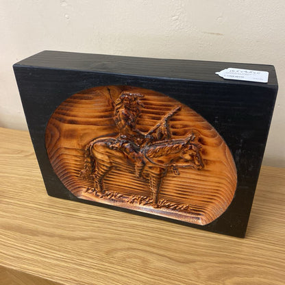 Carved Native American on Horseback Releif