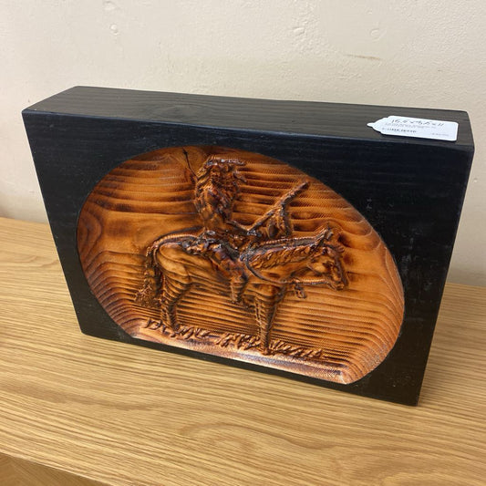 Carved Native American on Horseback Releif ART