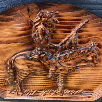 Carved Native American on Horseback Releif