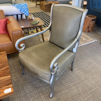 Sage Leather Metallic Scroll Armchair (AS IS)