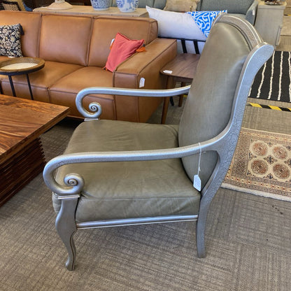 Sage Leather Metallic Scroll Armchair (AS IS)