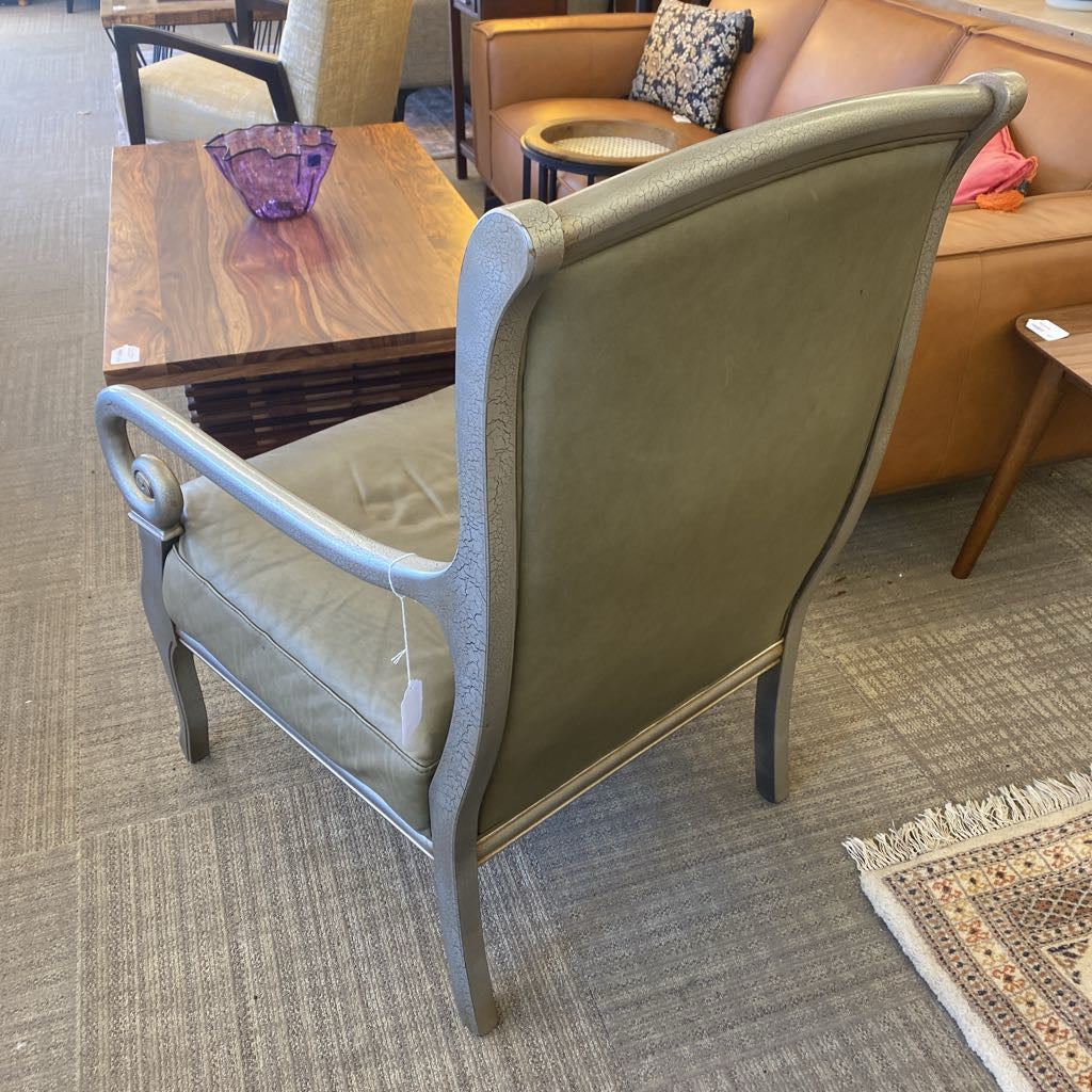 Sage Leather Metallic Scroll Armchair (AS IS)