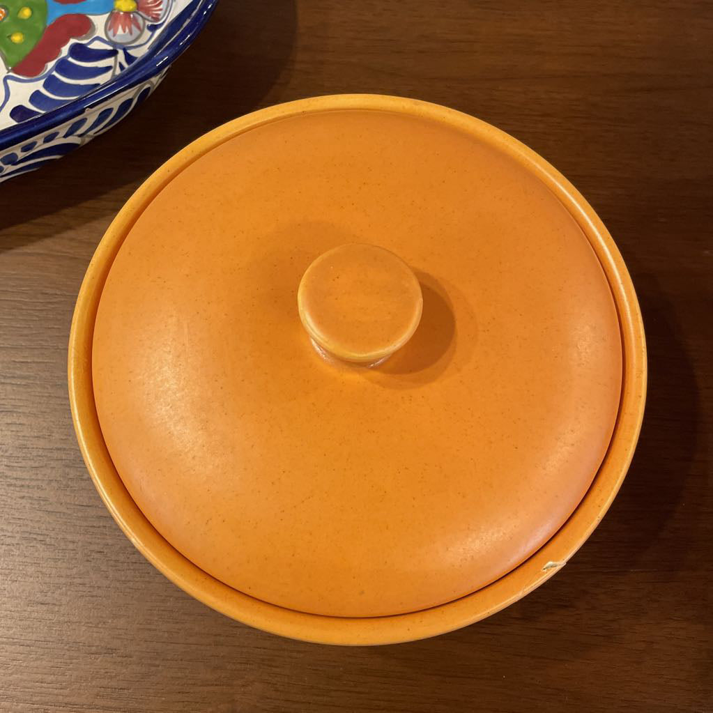 Orange Bauer Pottery Covered Dish
