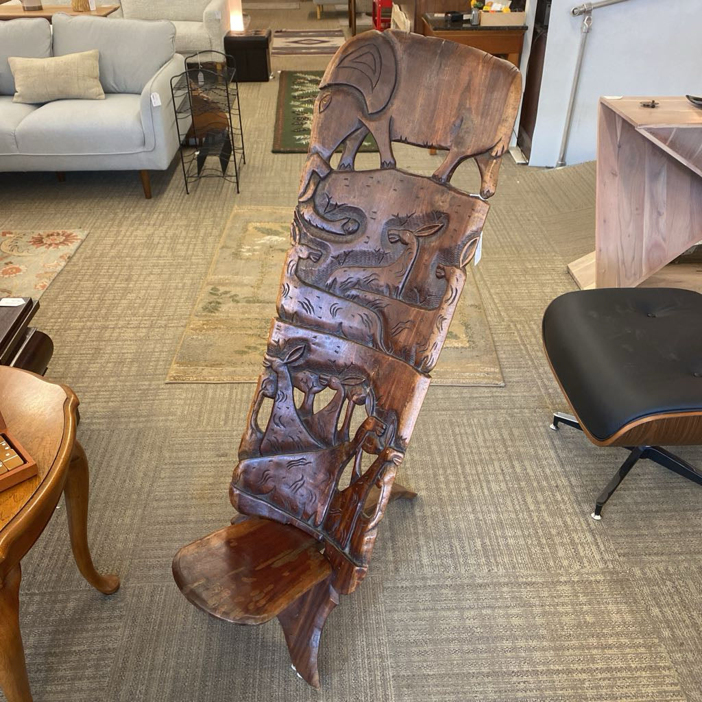 Carved African Hardwood Birthing Chair