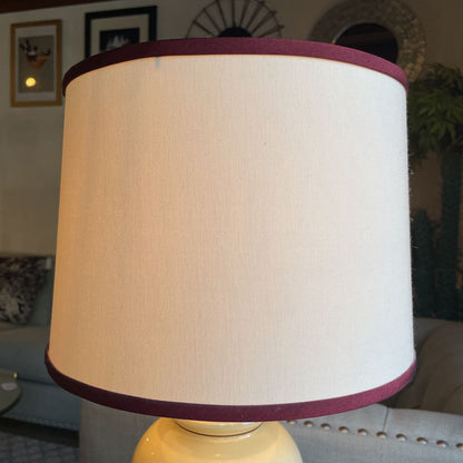 Ecru Glass Vessel Table Lamp w Red Trim Shade LAMPS
