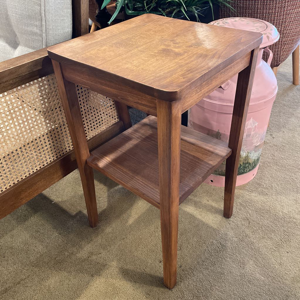 Tall Wood Square Two Tier End Table