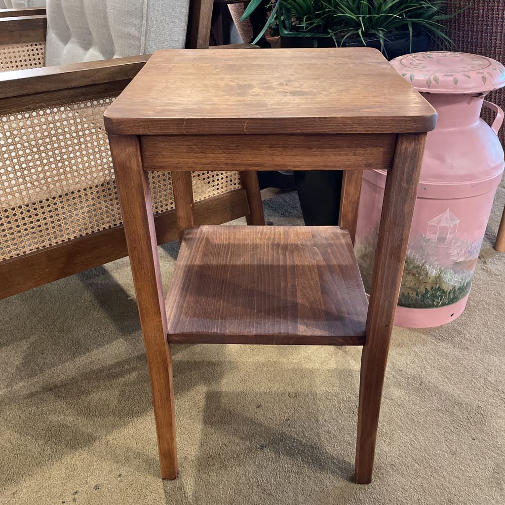 Tall Wood Square Two Tier End Table