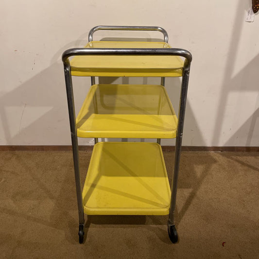 Yellow Metal MCM 3 Tier Rolling Cart UNIQUE FINDS