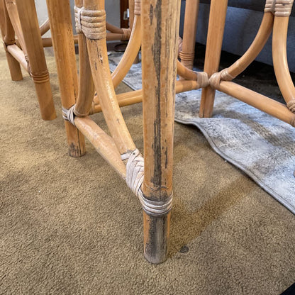 Rattan Nesting Tables w Textured Glass set of 2
