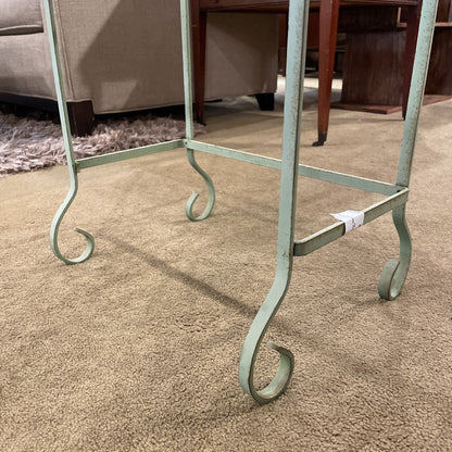 Small Green Curved Metal w Glass Top Plant Stand