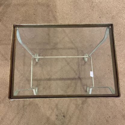 Small Green Curved Metal w Glass Top Plant Stand