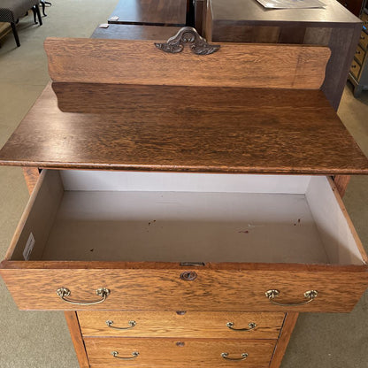 Vintage Oak 5 Drawer Dresser w Trim Detail *Key At Desk* C HIGHBOYS