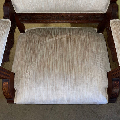 Antique Eastlake Carved Armchair with Striated Velvet Fabric U ACCENT CHAIRS