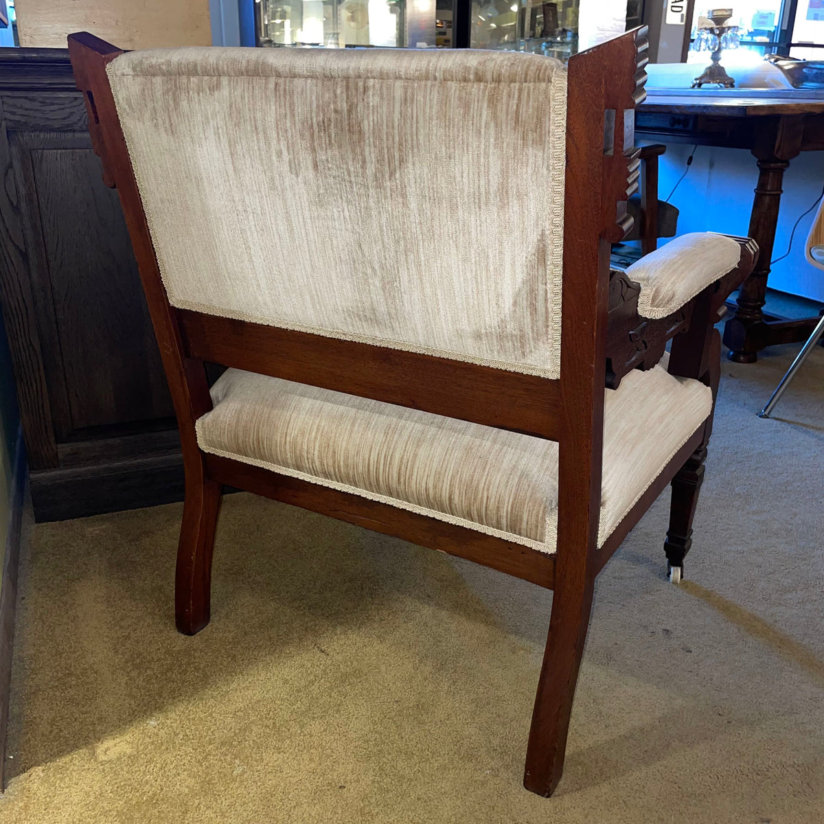 Antique Eastlake Carved Armchair with Striated Velvet Fabric U ACCENT CHAIRS