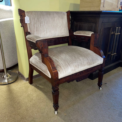 Antique Eastlake Carved Armchair with Striated Velvet Fabric U ACCENT CHAIRS