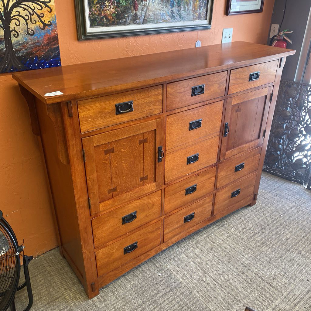 Mission Style Ten Drawer Two Door Dresser (AS IS)