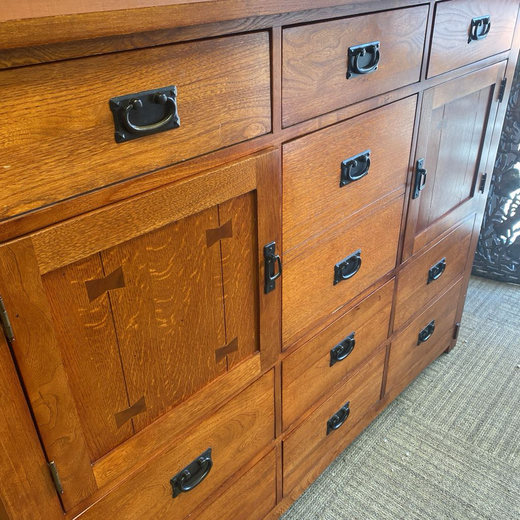 Mission Style Ten Drawer Two Door Dresser (AS IS)