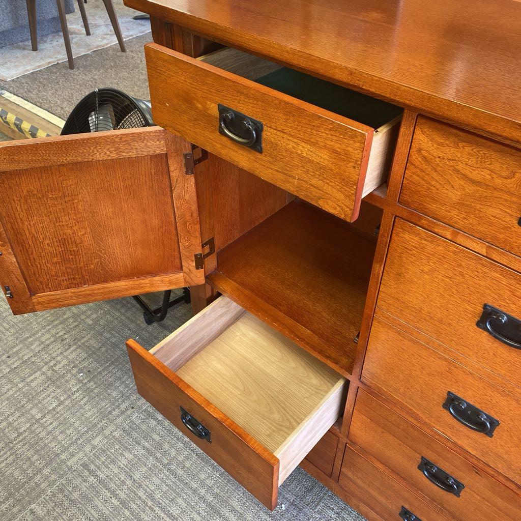 Mission Style Ten Drawer Two Door Dresser (AS IS)