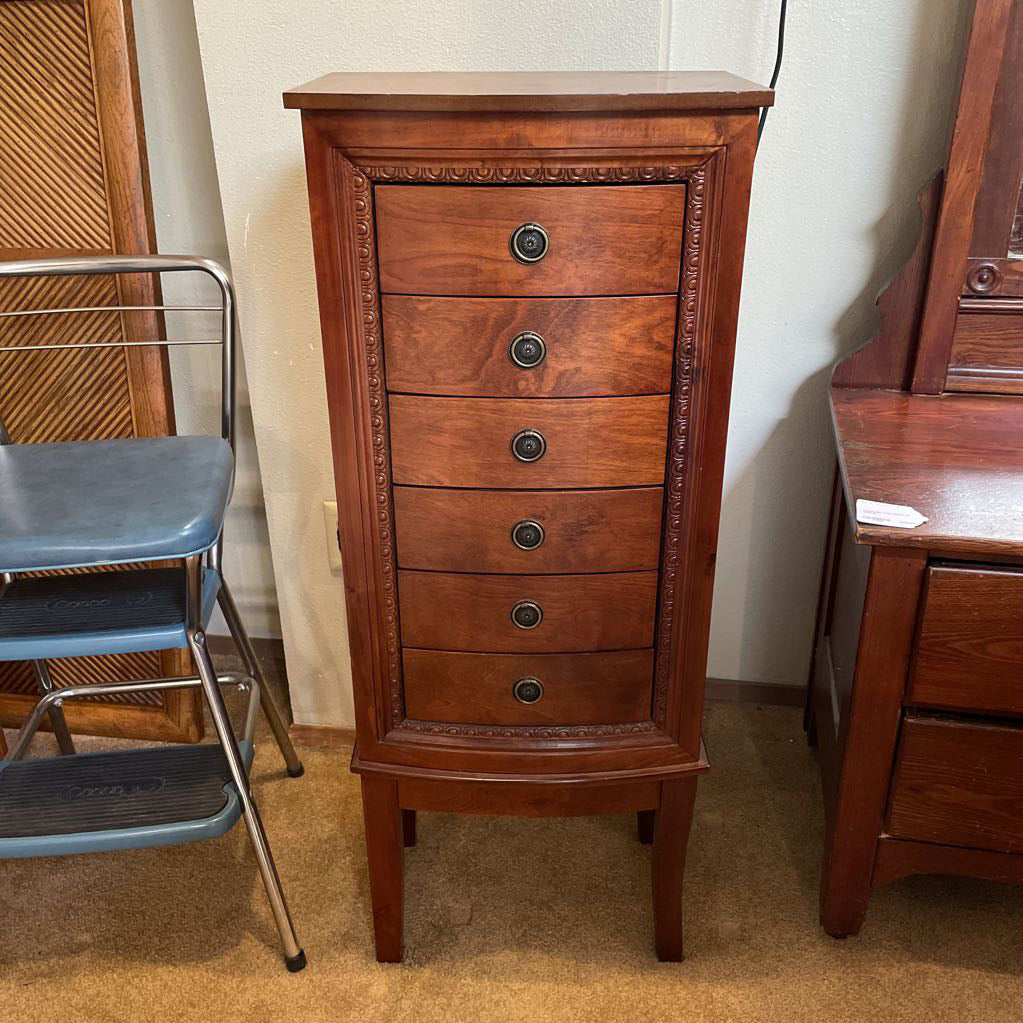 6 Tier Wooden Green Velvet Standing Jewlery Chest C CABINETS