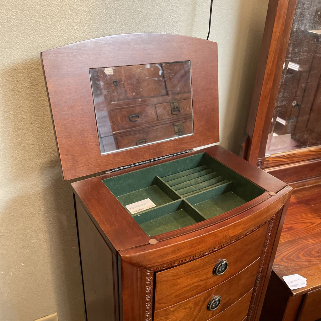 6 Tier Wooden Green Velvet Standing Jewlery Chest C CABINETS
