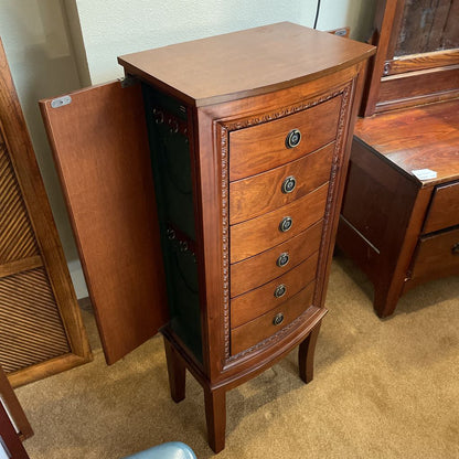 6 Tier Wooden Green Velvet Standing Jewlery Chest C CABINETS