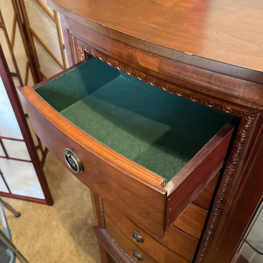 6 Tier Wooden Green Velvet Standing Jewlery Chest C CABINETS