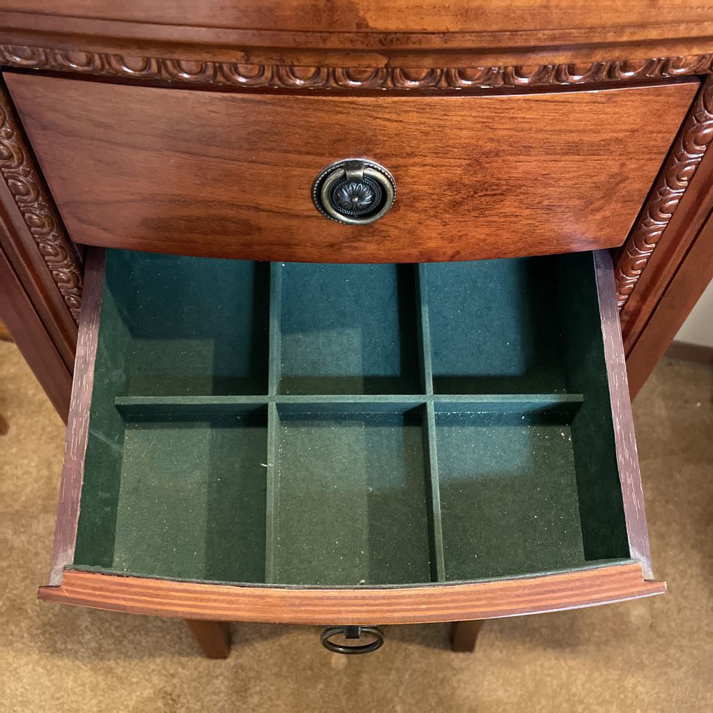 6 Tier Wooden Green Velvet Standing Jewlery Chest C CABINETS