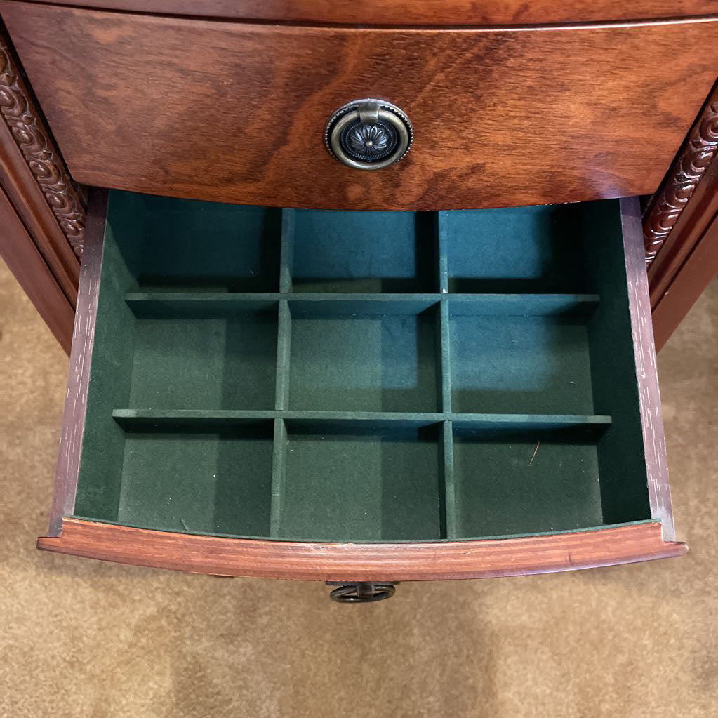 6 Tier Wooden Green Velvet Standing Jewlery Chest C CABINETS