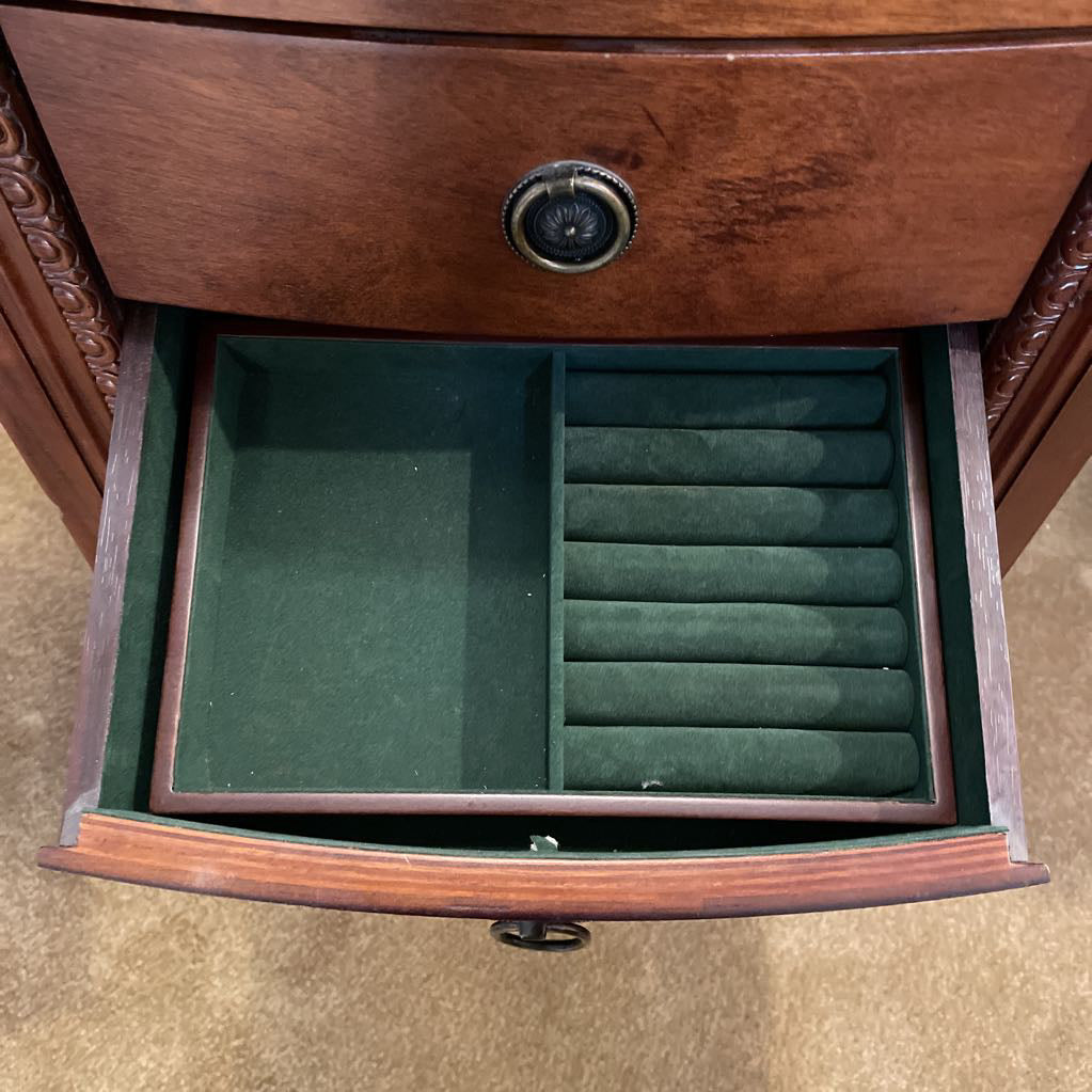6 Tier Wooden Green Velvet Standing Jewlery Chest C CABINETS