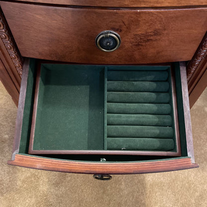 6 Tier Wooden Green Velvet Standing Jewlery Chest C CABINETS