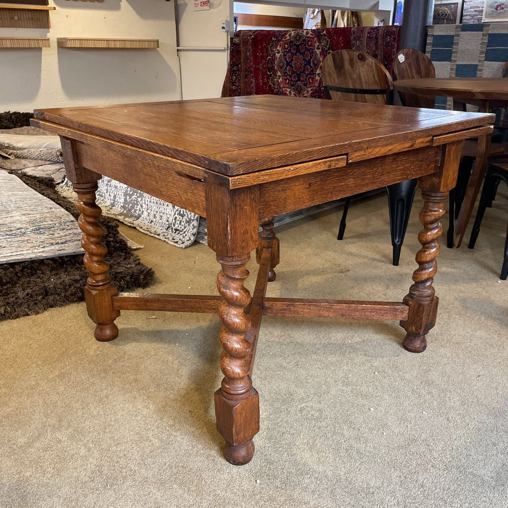 Antique Oak Turned Leg Expanding Dining Table AS IS