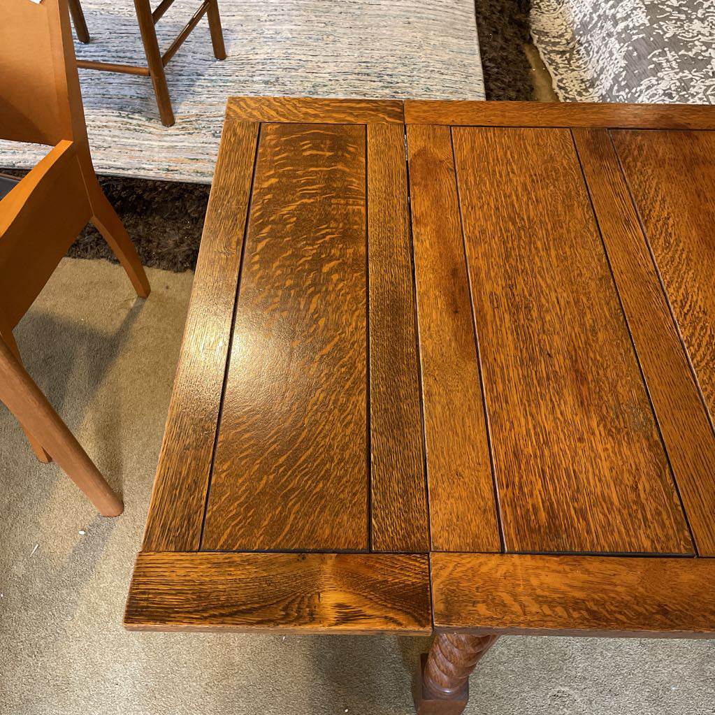Antique Oak Turned Leg Expanding Dining Table AS IS
