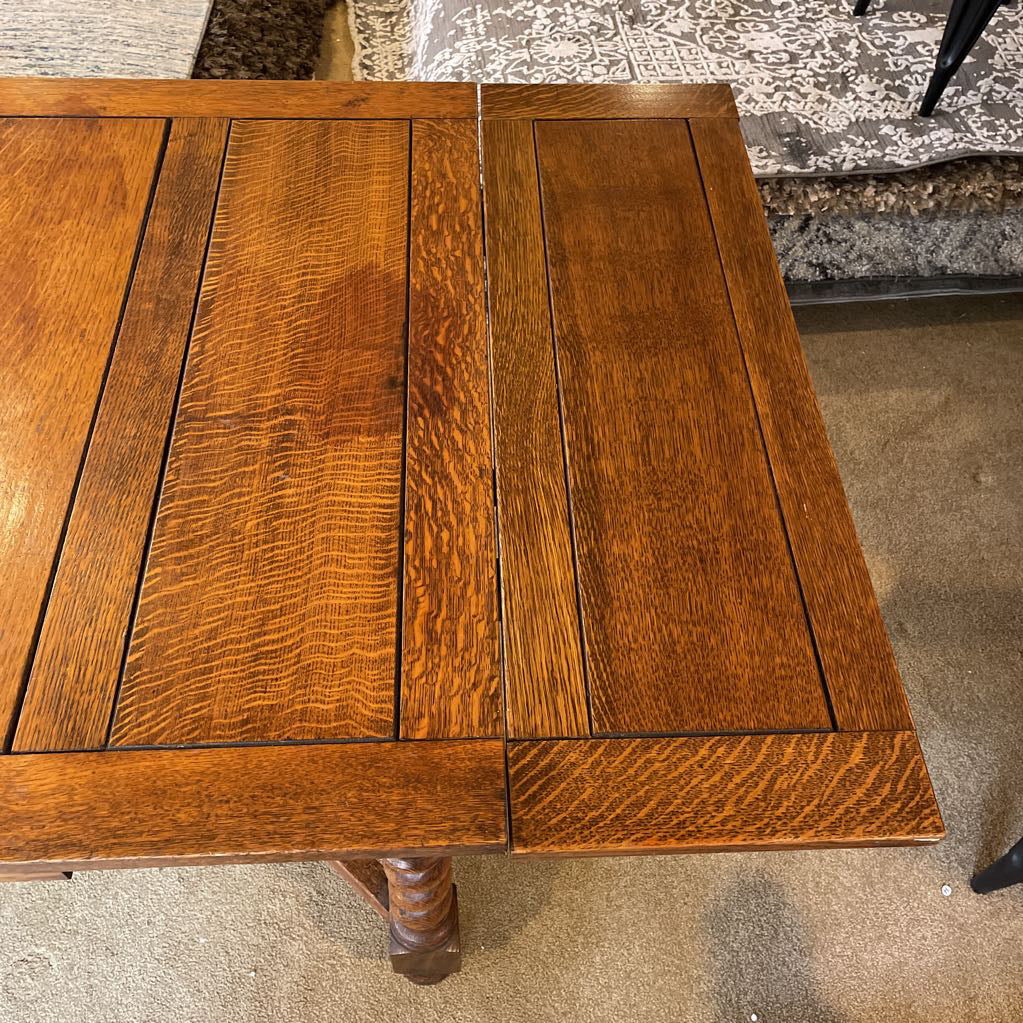 Antique Oak Turned Leg Expanding Dining Table AS IS