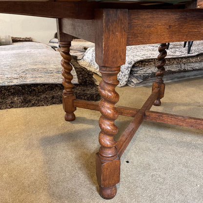 Antique Oak Turned Leg Expanding Dining Table AS IS