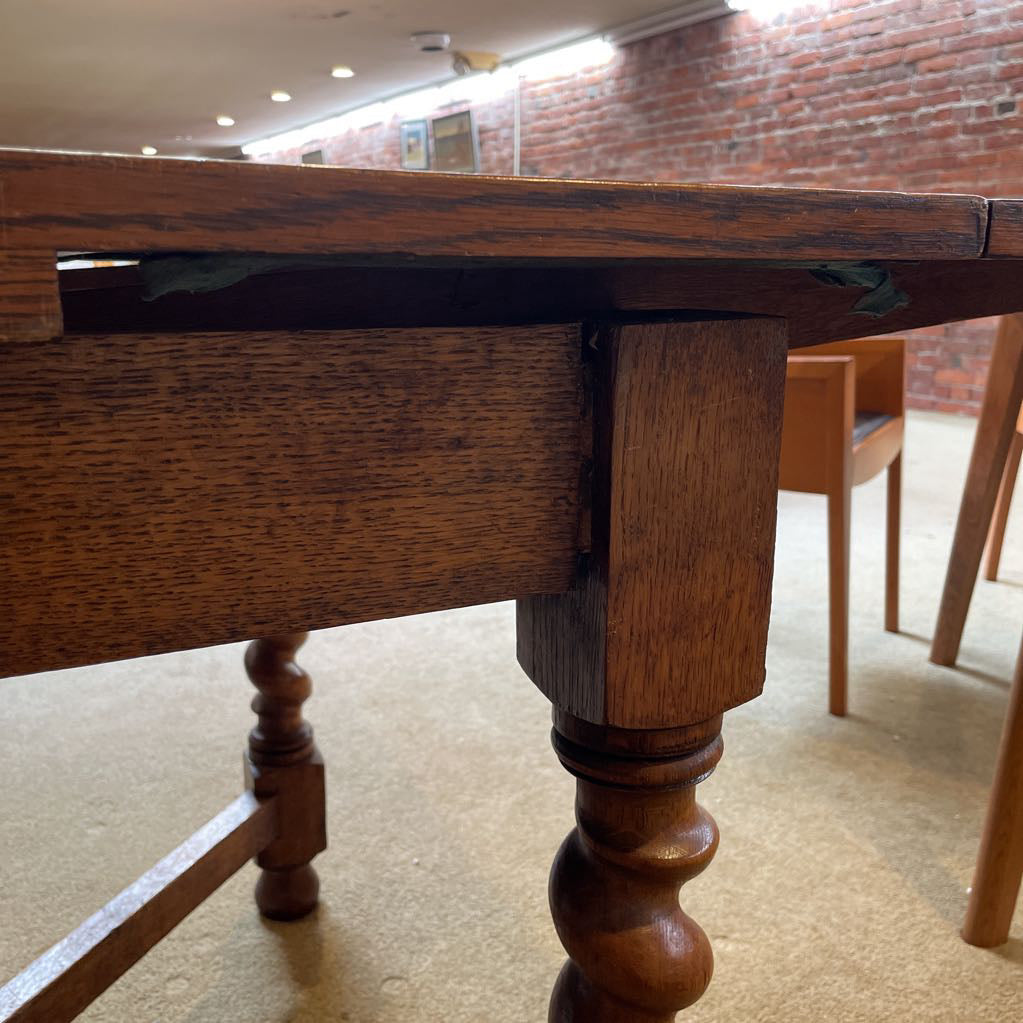 Antique Oak Turned Leg Expanding Dining Table AS IS