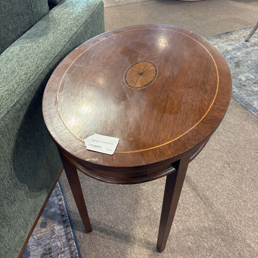 Vintage Round Inlaid Wood Side Table C SIDE TABLES