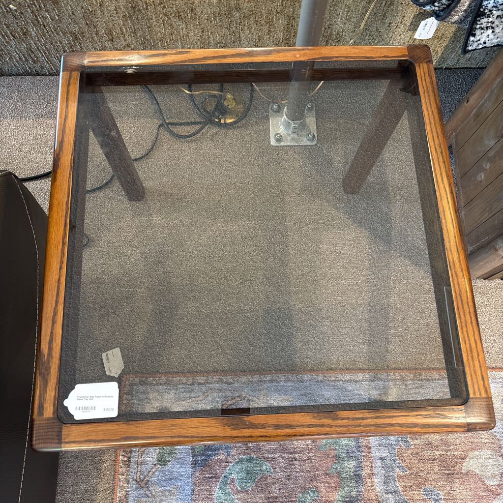Traditional Side Table w/Smoked Glass Top C SIDE TABLES