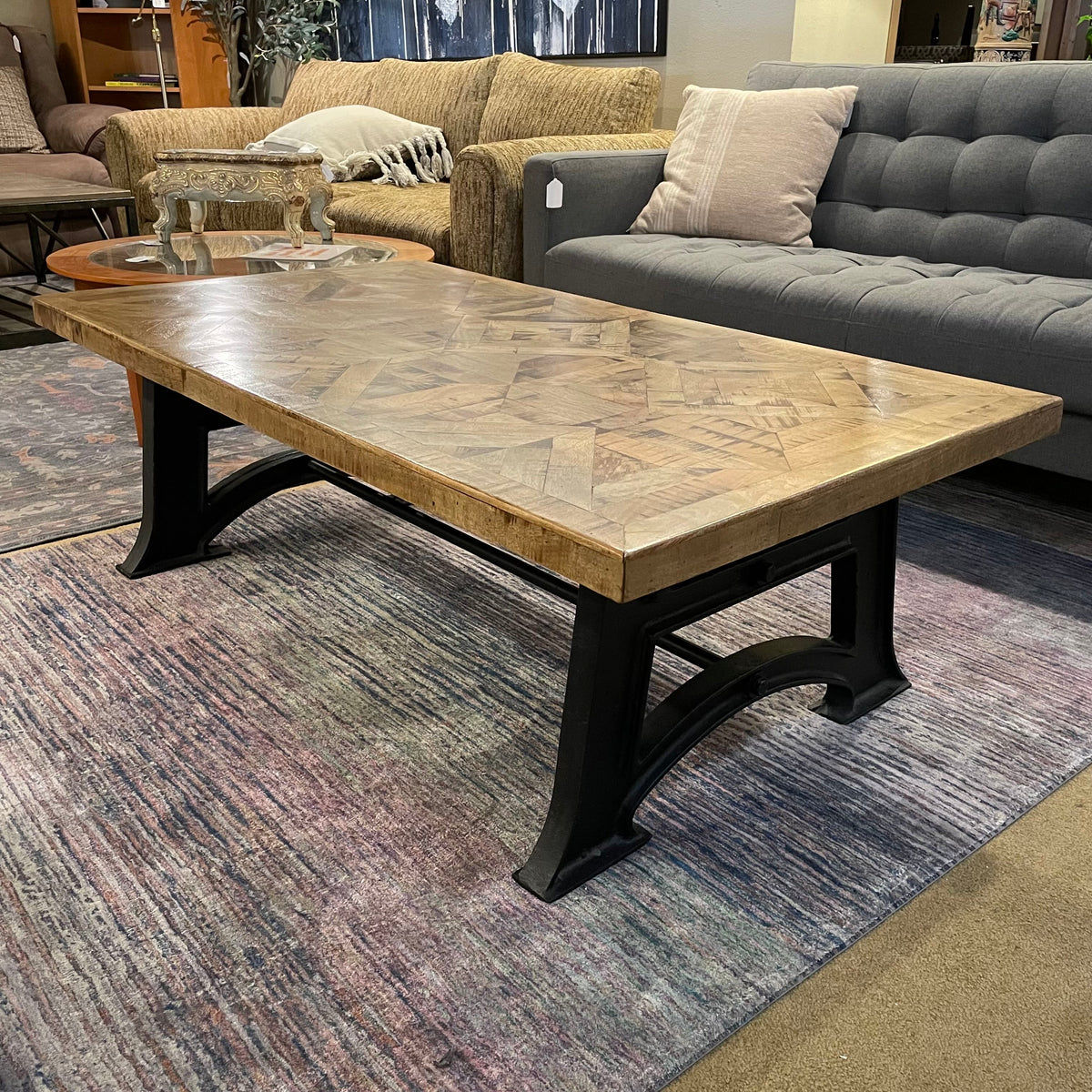 Rustic Industrial Parquet Wood Coffee Table C COFFEE TABLES