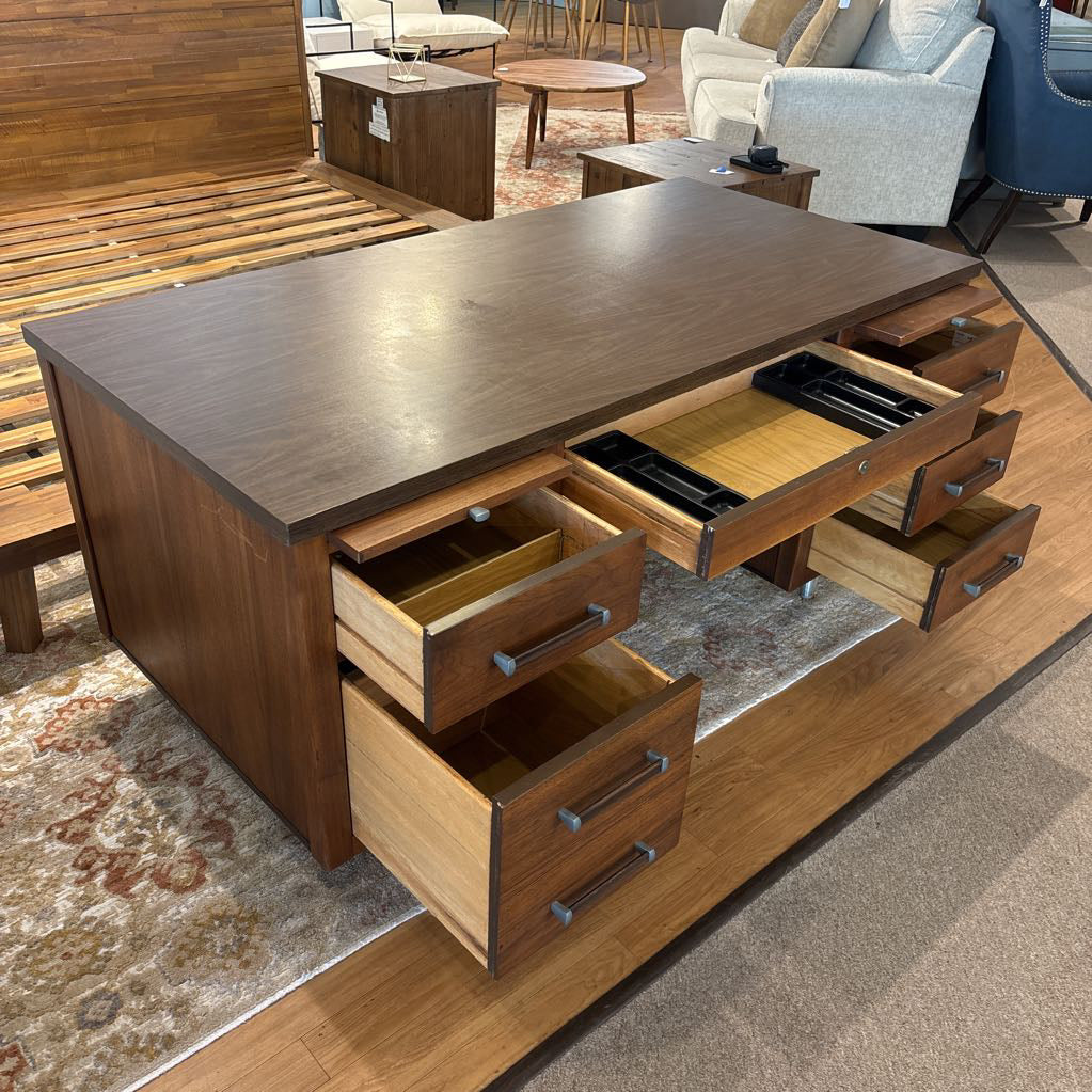 Vintage MCM 6 Drawer Executive Desk