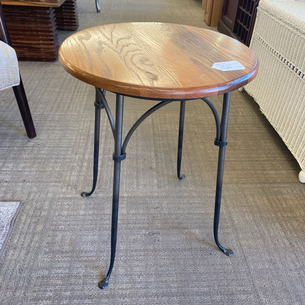 Round Oak & Iron Side Table (AS IS)