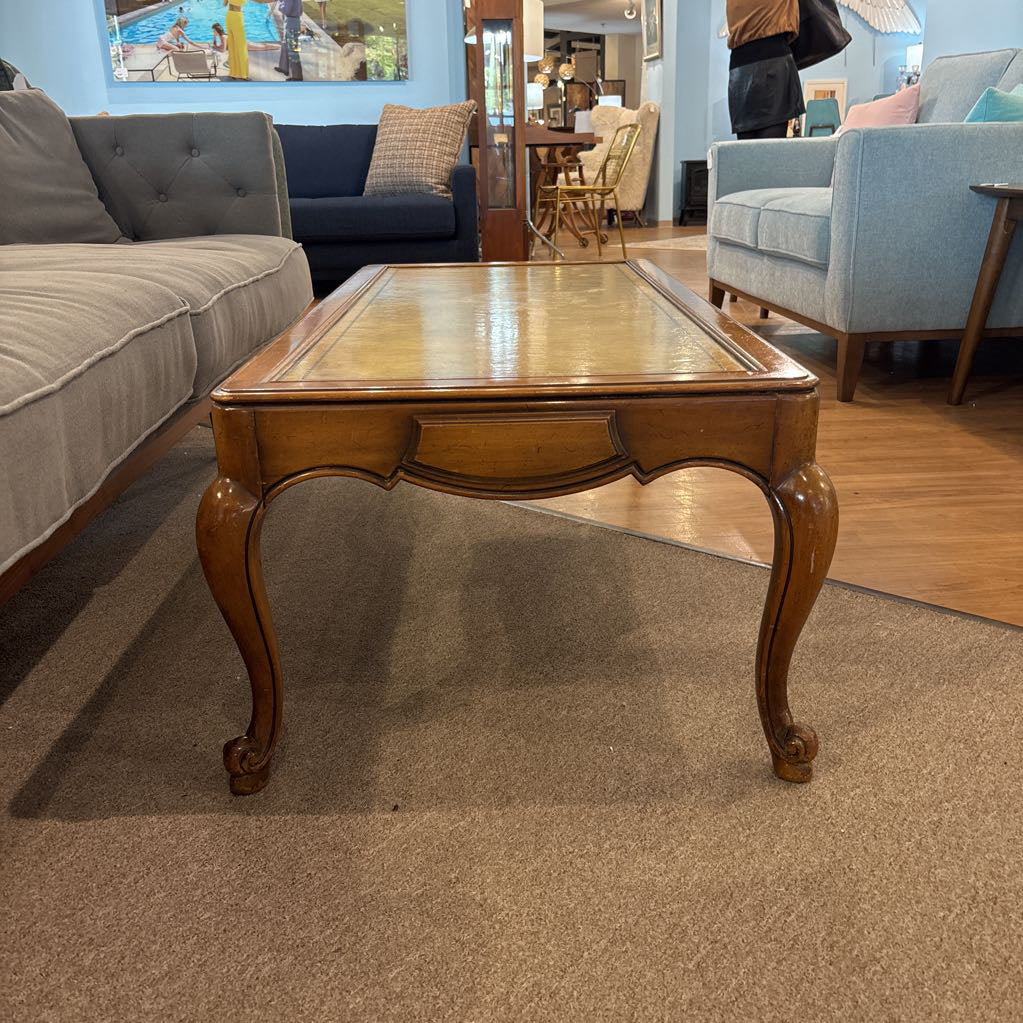1960's French Louis XV-Style Leather Top Coffee Table