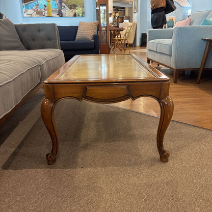 1960's French Louis XV-Style Leather Top Coffee Table