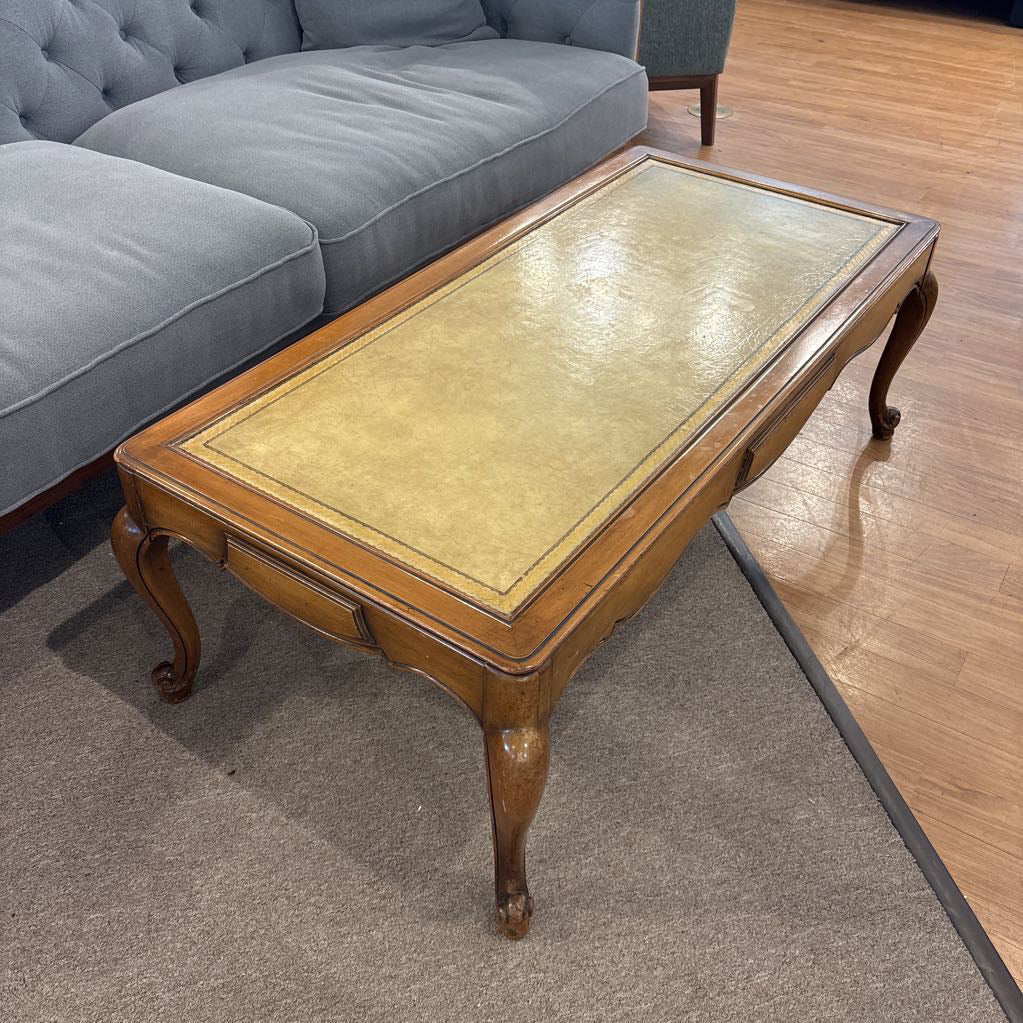 1960's French Louis XV-Style Leather Top Coffee Table