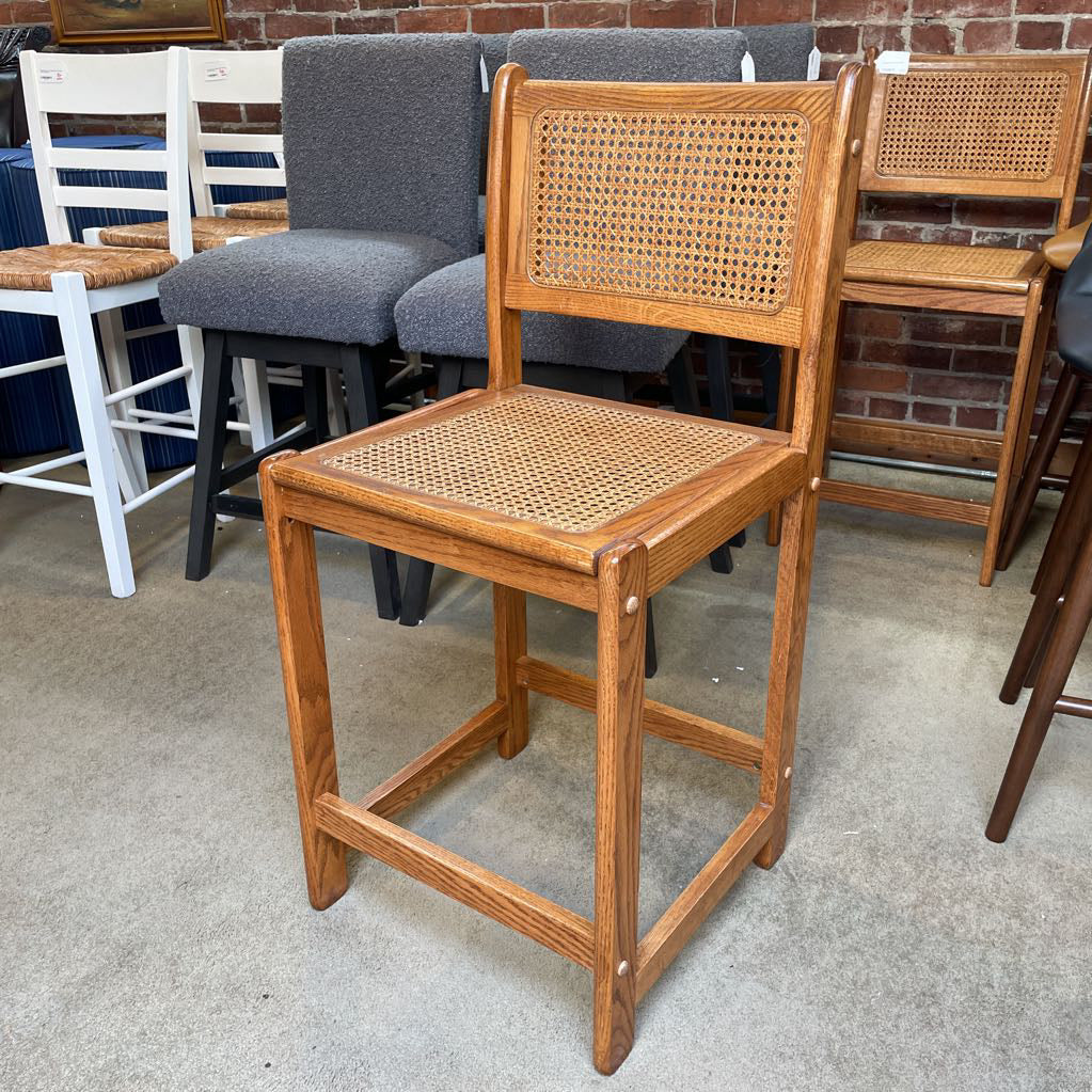 Oak Rattan Seat Barstool C STOOLS
